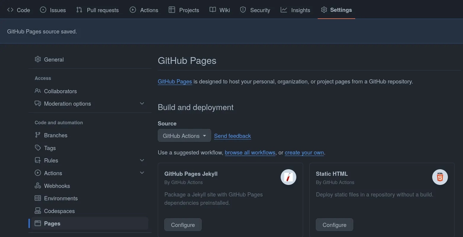 Config github pages